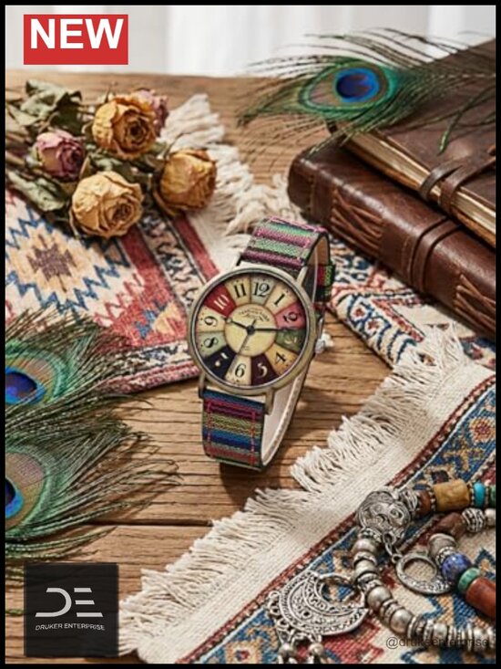 Vintage Boho Large Dial Quartz Watch with Woven Strap
